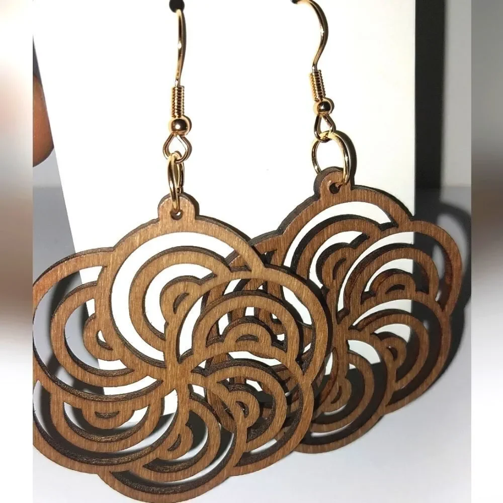 Gorgeous hollow wooden earrings
